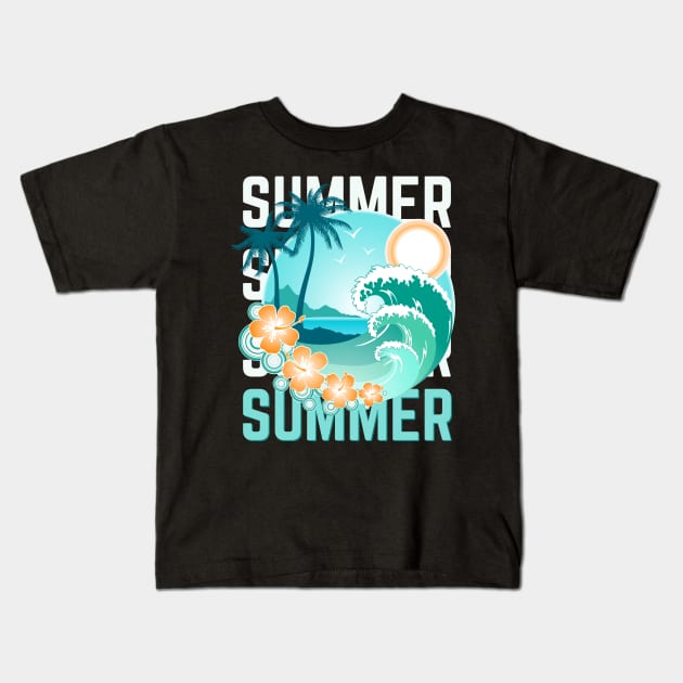 Hello summer Beach summertime Adventure travel lover palm tree sun Kids T-Shirt by BoogieCreates